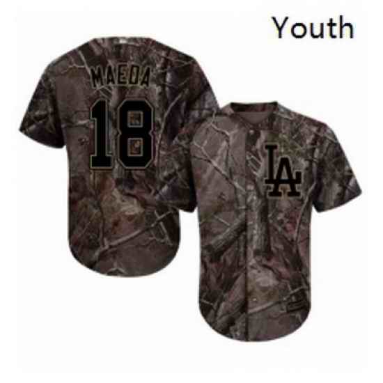 Youth Majestic Los Angeles Dodgers 18 Kenta Maeda Authentic Camo Realtree Collection Flex Base MLB Jersey